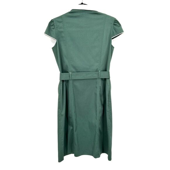 PURIFICACION GARCIA Green White Full Zip Up Cap Sleeve Belted Midi Dress Small - Picture 2 of 10